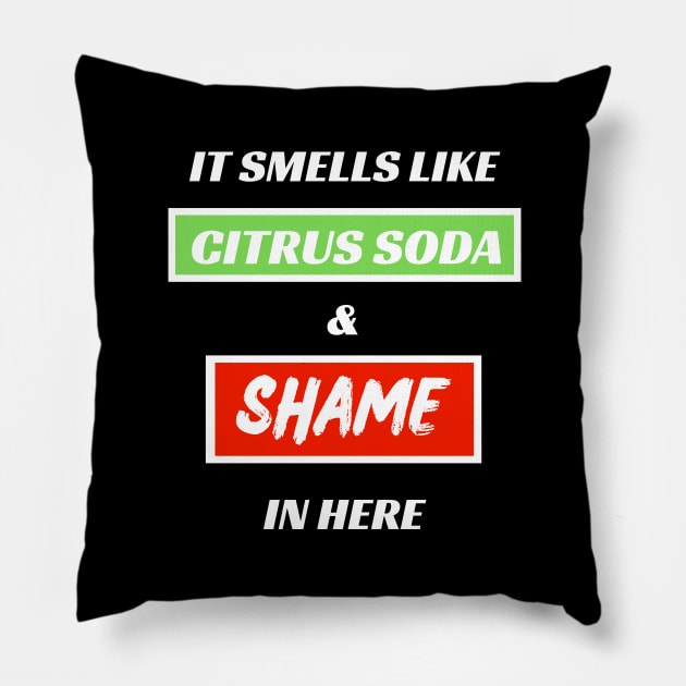 It Smells Like Citrus Soda and Shame In Here Pillow by MotleyRidge