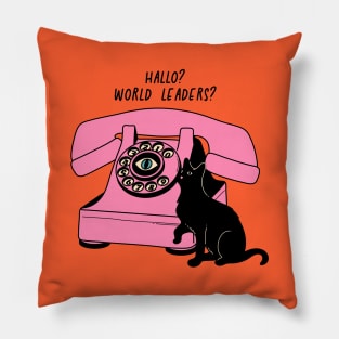 World Domination Black Cat in orange Pillow