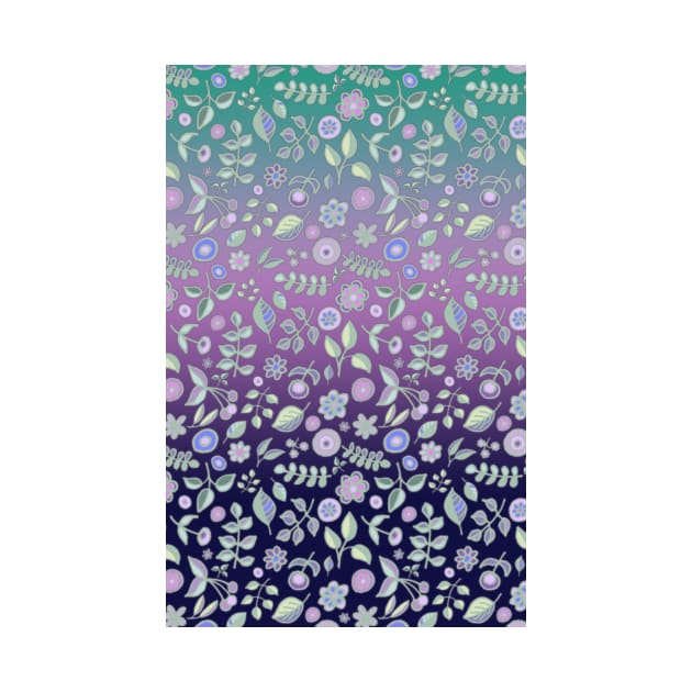 Ombre Nature Doodle Pattern in Navy & Purple by micklyn