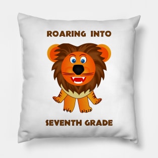Roaring Into Seventh Grade (Cartoon Lion) Pillow