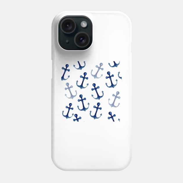 Watercolor Nautical Anchors | Pattern | Navy Phone Case by Harpleydesign