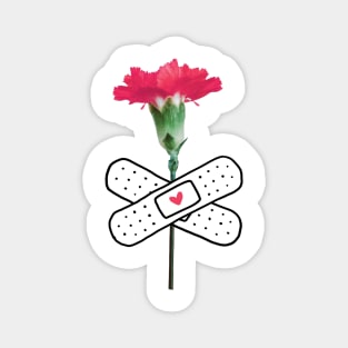 Pink flower with band aid patch Magnet