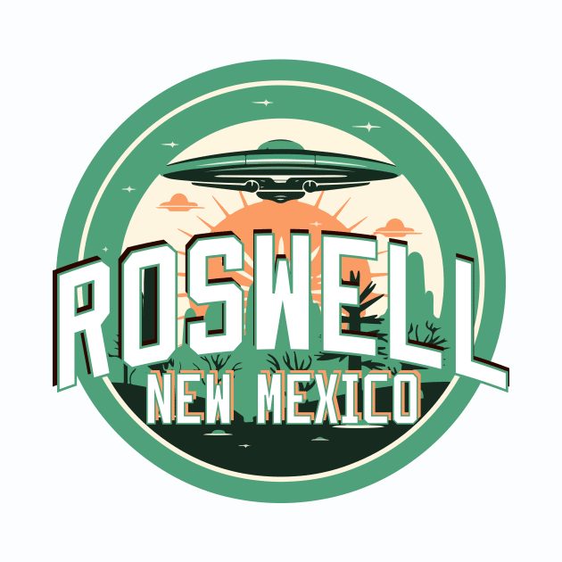 Roswell New Mexico Retro Spaceship Logo by LostOnTheTrailSupplyCo