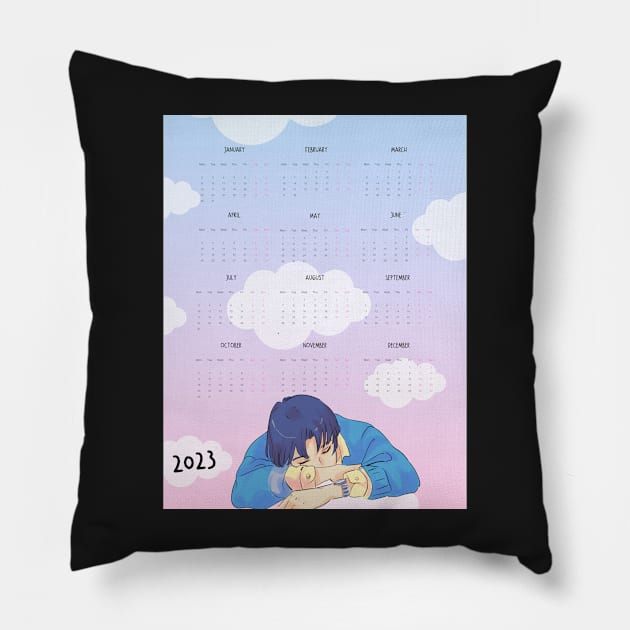 Aesthetic Sleeping Anime Boy 2023 Calendar Pillow by metanoiias