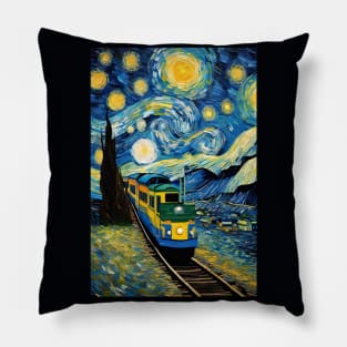 Starry night style train painting Pillow