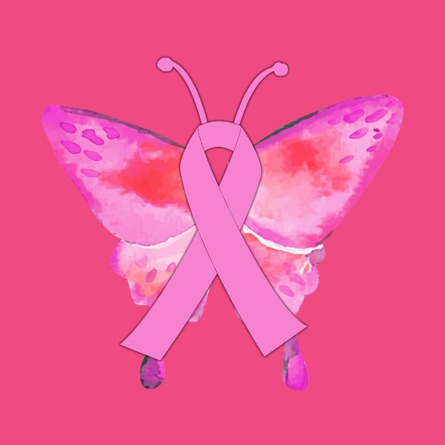 Butterfly with Pink Ribbon for Breast Cancer Awareness by Scarebaby