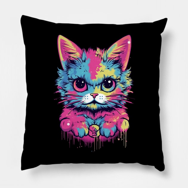 My kitty jams out to some retro tunes Pillow by Pixel Poetry