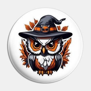 An owl wearing a witches hat Pin