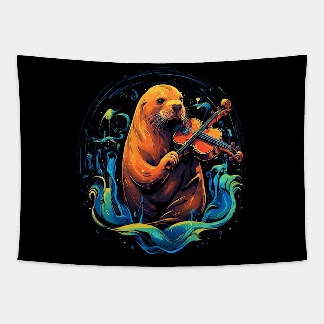 Sea Lion Playing Violin Tapestry by JH Mart