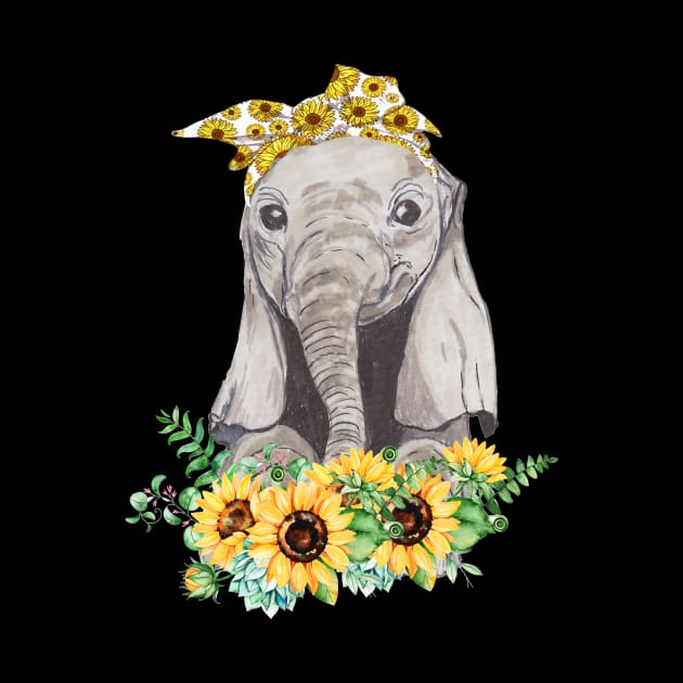 Sunflower Elephant t shirt for woman who loves elephant by Simpsonfft