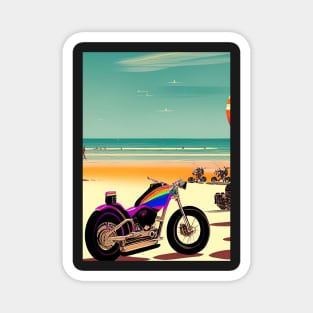 RAINBOW RETRO MOTORCYCLE ON THE BEACH Magnet