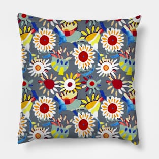 Halftone floral yellow red bue Pillow