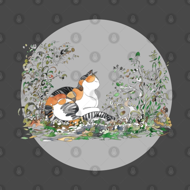 Calico Cat In The Garden by merahituhijau