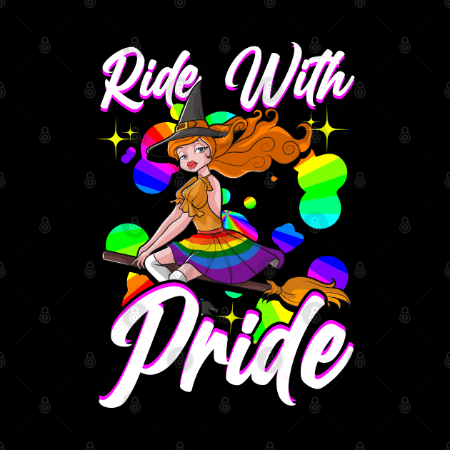 LGBTQ Ride With Pride Witch Halloween Gay Lesbian Pride by E