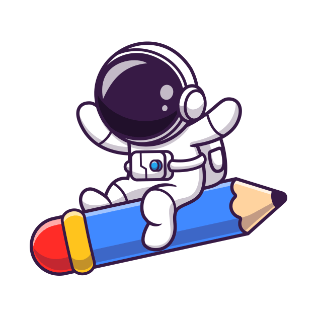 Cute Astronaut Flying With Pencil Rocket by Catalyst Labs