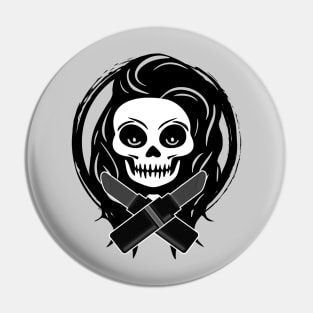 Beautician Skull and Crossed Lipsticks Black Logo Pin