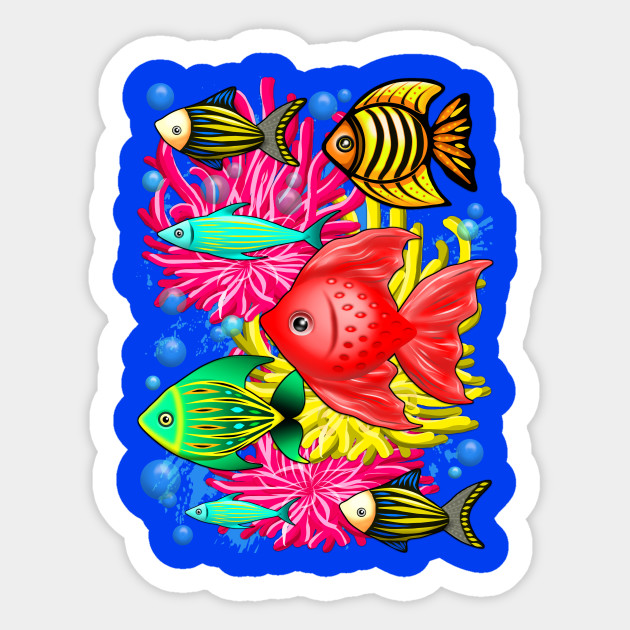 Fish Cute Colorful Doodles - Fish Doodles - Sticker | TeePublic