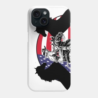 American cowboy, patriotic flag and black horses Phone Case