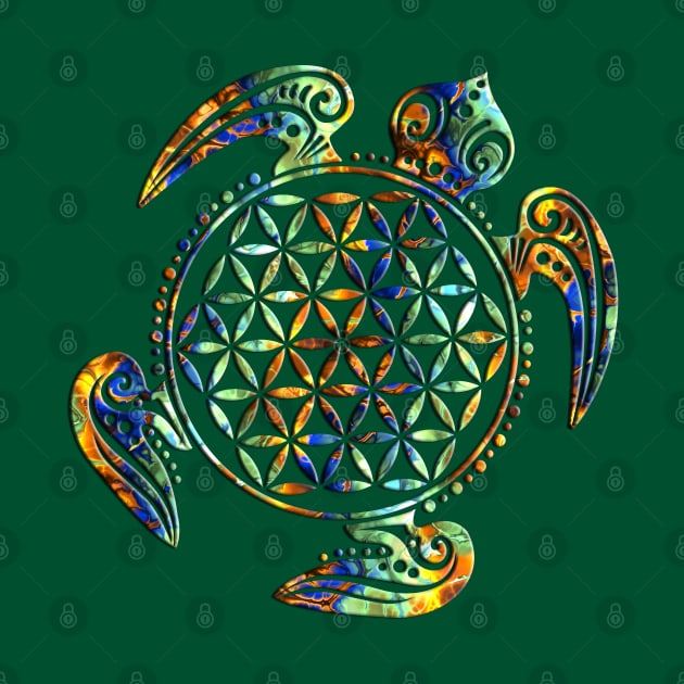 FLOWER OF LIFE SEA TURTLE - green blue orange by EDDArt