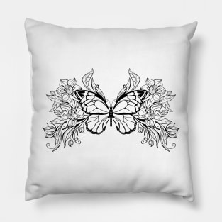 Contoured butterfly with contoured orchids Pillow