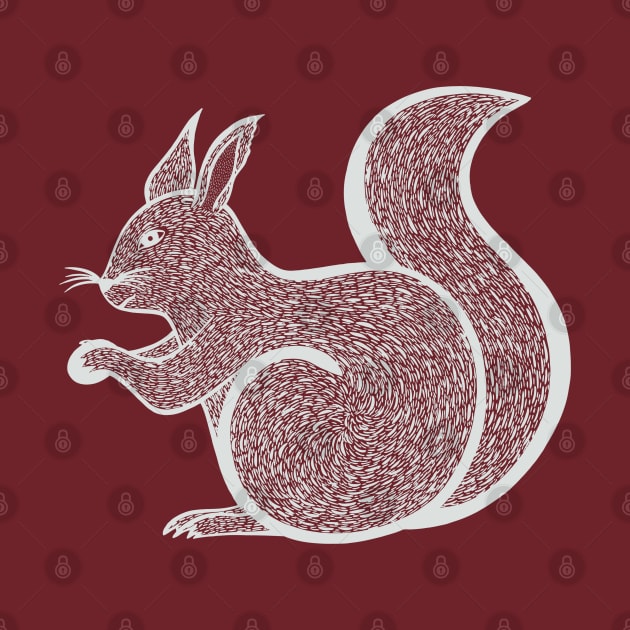 Red Squirrel Ink Art - cool animal design - on dark red by Green Paladin