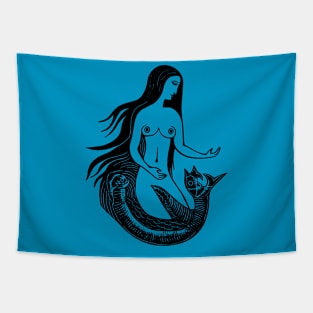 Woodcut Mermaid Tapestry