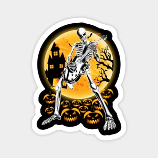 Happy Halloween Funny Skeleton Playing Guitar Pumpkin Magnet