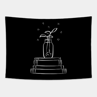 White propagating plant and books illustration Tapestry