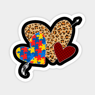 Leopard buffalo plaid autism heart Magnet