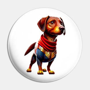 Canine Warrior: Dachshund in Heroic Battle Gear Pin