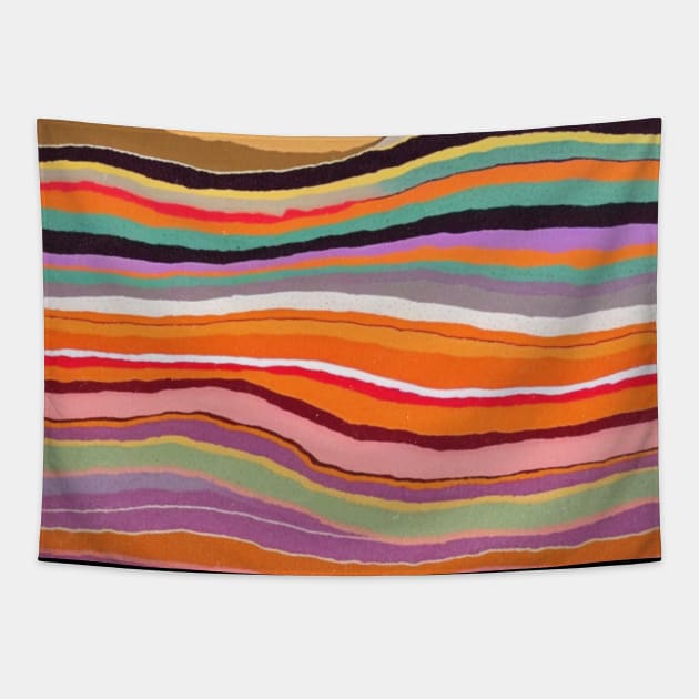 Colorful Boho Wave Striped Pattern Tapestry by Trippycollage