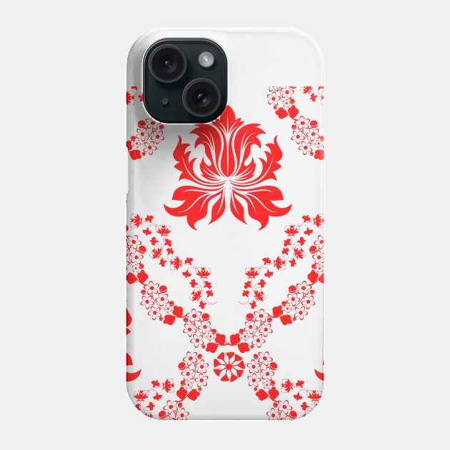 Red damask pattern Phone Case by Flower Queen