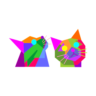 Colorful Two Cats Geometric WPAP Pop Art Style T-Shirt