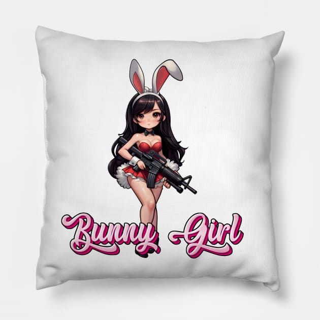 Tactical Bunny Girl Pillow by Rawlifegraphic