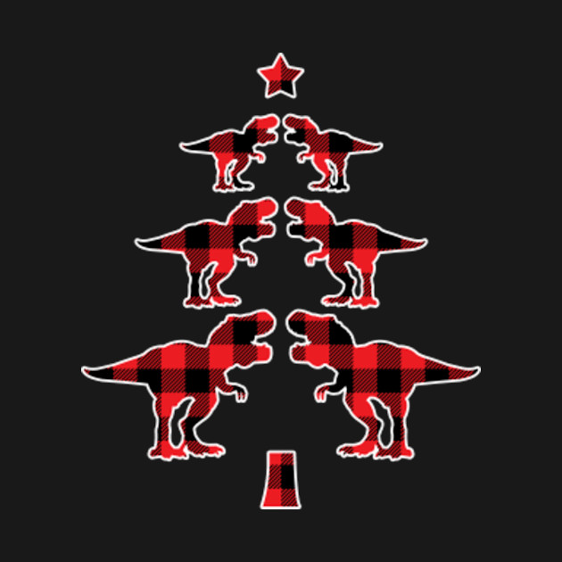 Discover Red Plaid Dinosaur T Rex Christmas Tree Pajamas Xmas - Dinosaur Christmas Tree - T-Shirt