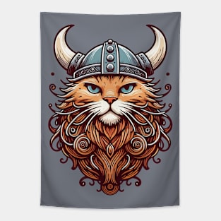 Funny Viking Warrior Cat Norse Mythology Cartoon Portrait Tapestry