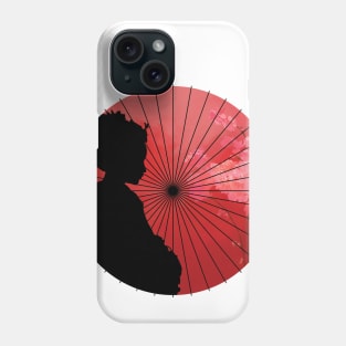 Vintage comic japanese flag with geisha girl, sakura flower, umbrella Phone Case
