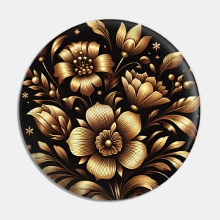 Gold Floral Illustration Pin