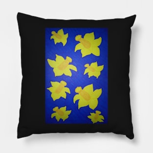 Pop Art Daffodils in Blue Pillow