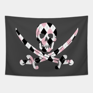 Skull and Crossbones Pink and Black Argyle Tapestry