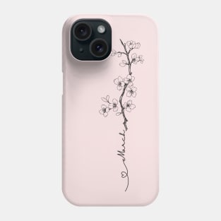 Minimalist  Line Art Cherry Blossom March Birth Flower Phone Case