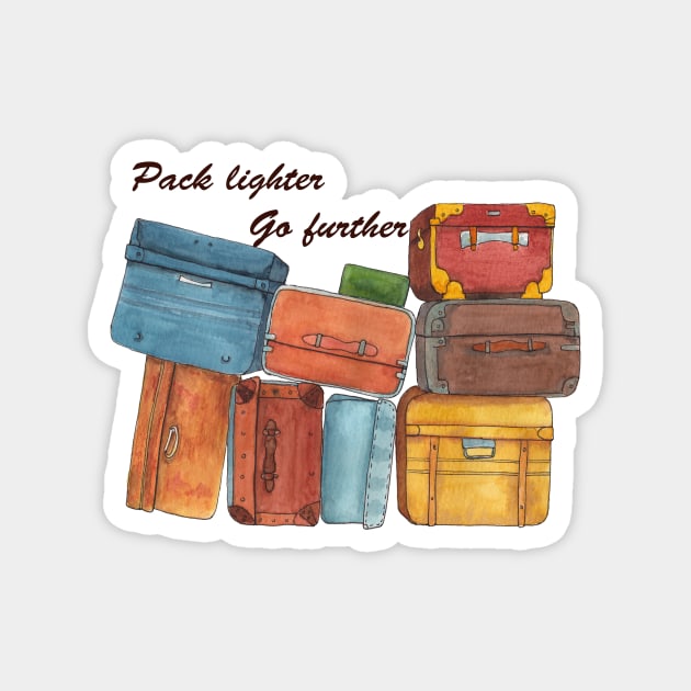 Pack lighter Go further - travel illustration Magnet by kittyvdheuvel