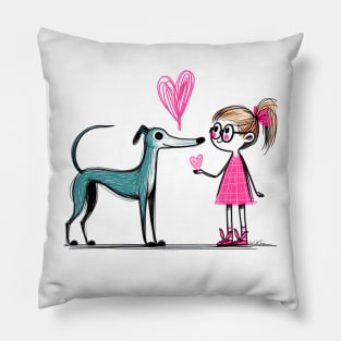 Greyhound Dog and Girl Pillow