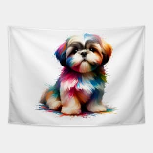 Charming Shih Tzu in Vibrant Splash Art Style Tapestry