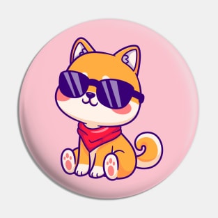 Cute Shiba Inu Sitting Wearing Glasses Cartoon Pin