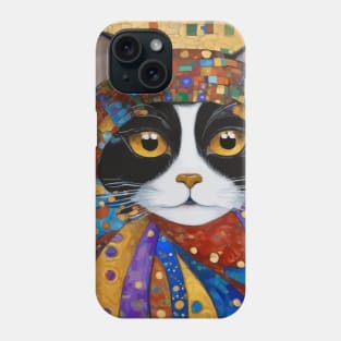 Gustav Klimt Tuxedo Cat with Colorful Scarf Phone Case