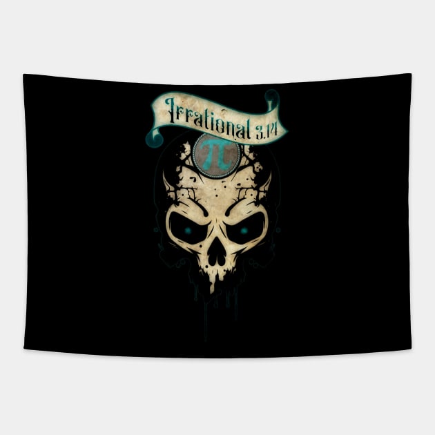 PI Day Irrational Skull Design Teal Edition Tapestry by mythikcreationz