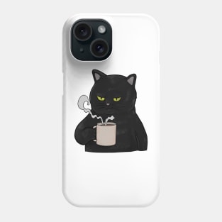 Grumpy Black Cat with Coffee Morning Grouch Phone Case