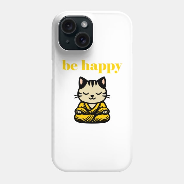Cute Be Happy Meditating Cartoon Monk Cat Phone Case by Elvdant