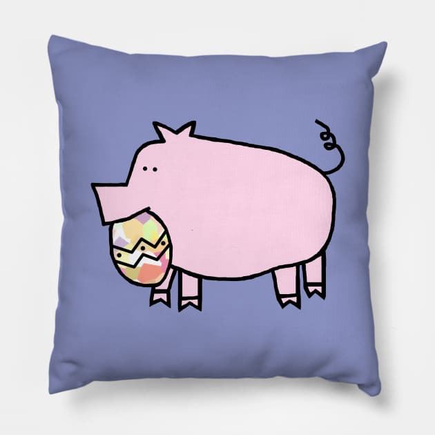 Pink Pig Holding Easter Egg Pillow by ellenhenryart